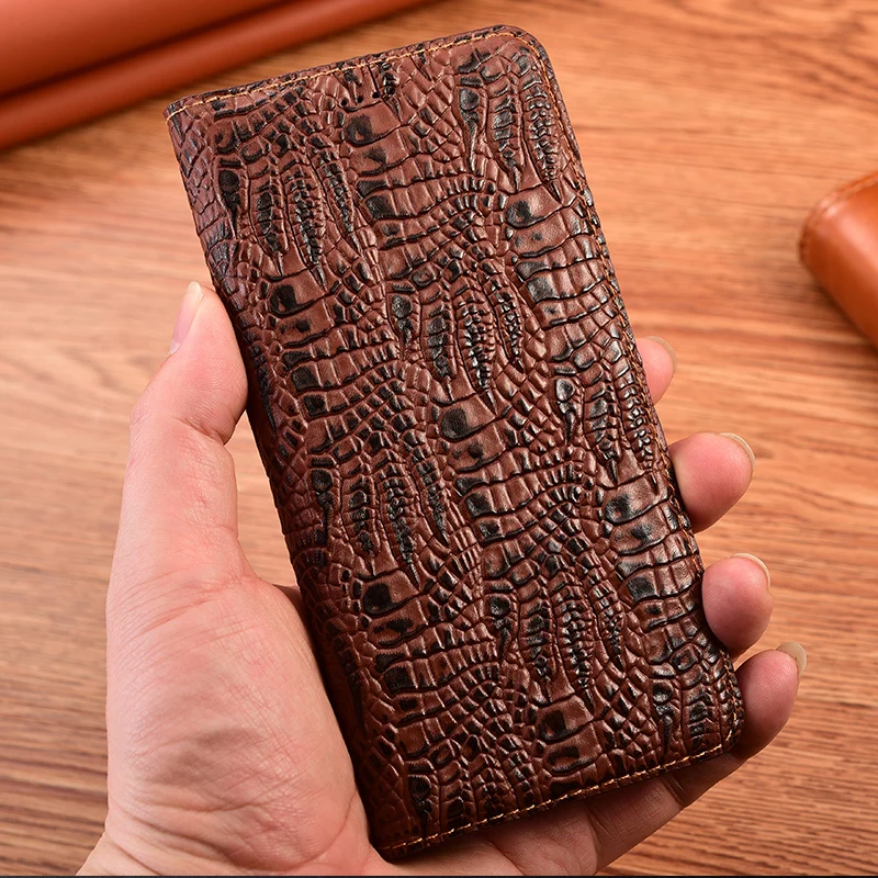 

Crocodile Claw Genuine Leather Flip Cover For iPhone 16 Pro Max 13 12 11 14 15 Pro Max 16 Plus Card Slots Phone Case