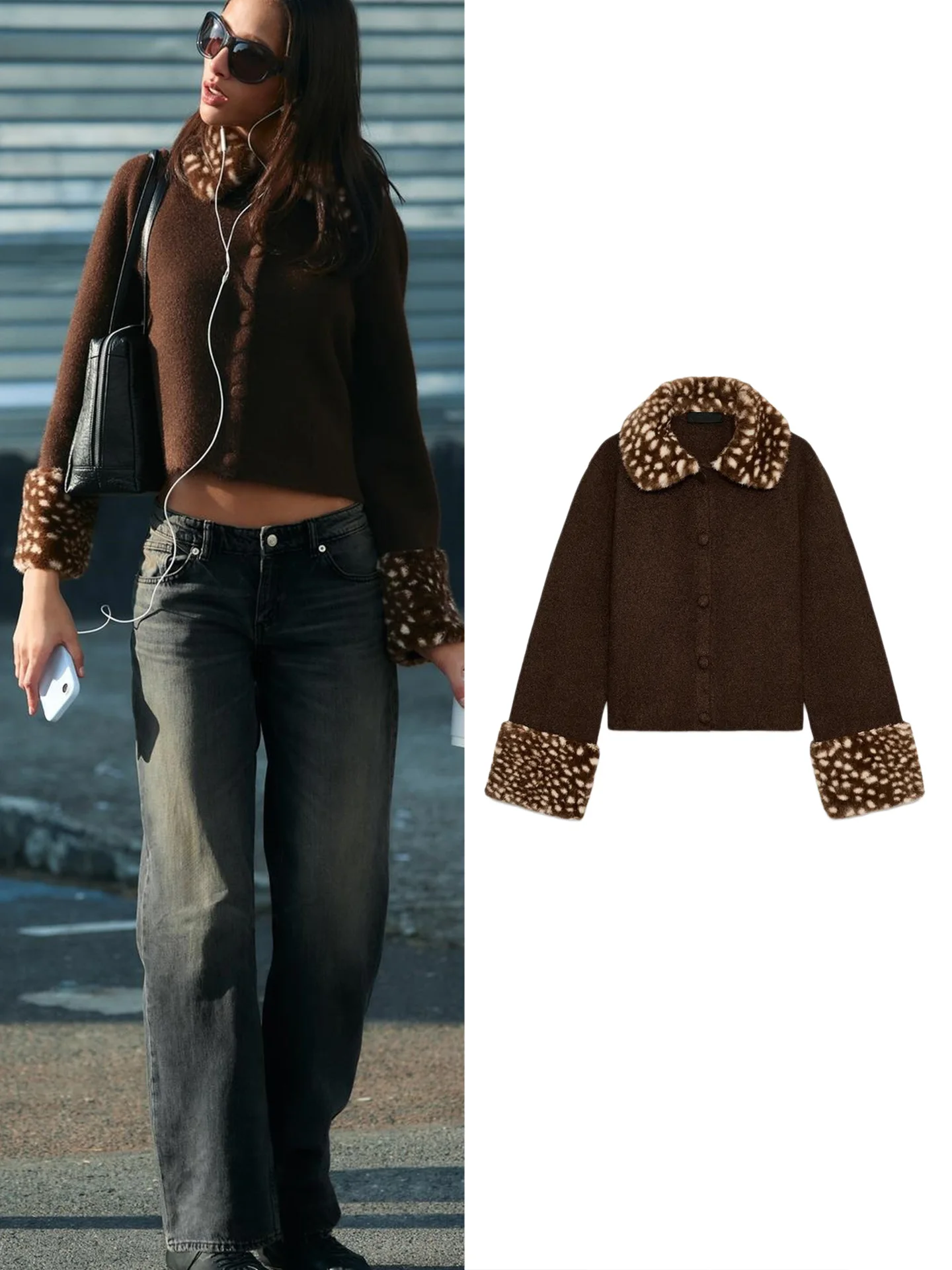 New Autumn Women's Commuter Style Knitted Jacket Long Sleeve Buttoned Multi-Pocket Cover Collar Outerwear Polyester Fiber