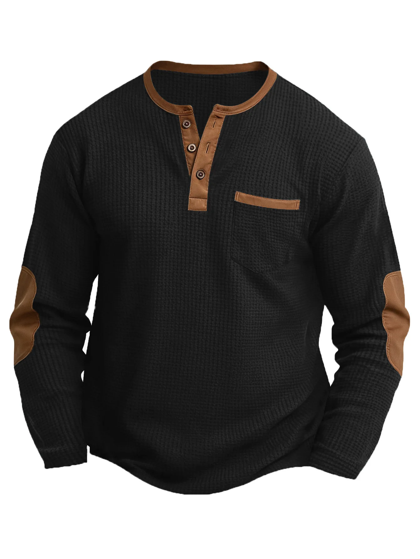 

Men's Long Sleeved Sports Shirt European American Style Standing Collar Waffle Bottom Outdoor Leisure Wear for Spring Autumn