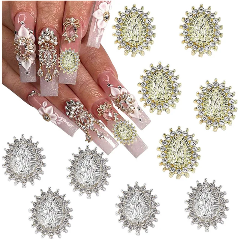 

100pcs Virgin Mary Nail Charms San Judas Nail Art Decoration 3d Metal Buddha Religious Nail Art Rhinestones For Acrylic Nails