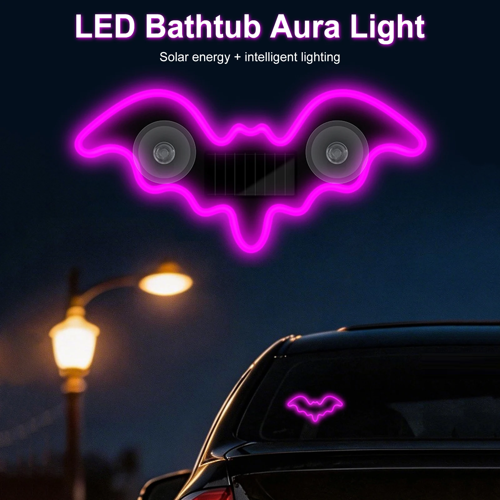 Solar LED Car Window Light USB Rechargeable LED Wireless Bat Light Interior Ambient Glow Lamp for Car Windshield Rear Window