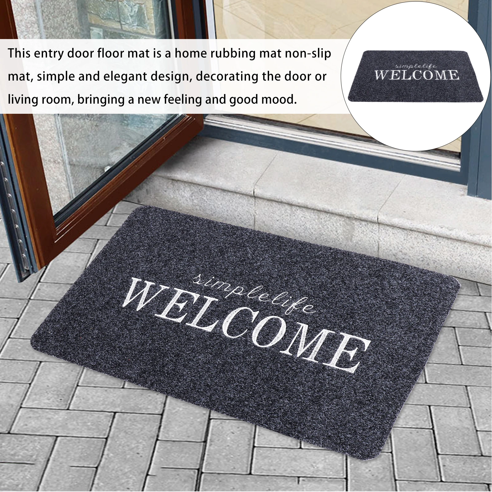 

Polyester Doorway Mat Decorative Entrance Floor Pad Non Slipping Durable Door Ground Mat Household Carpet Simple Practical