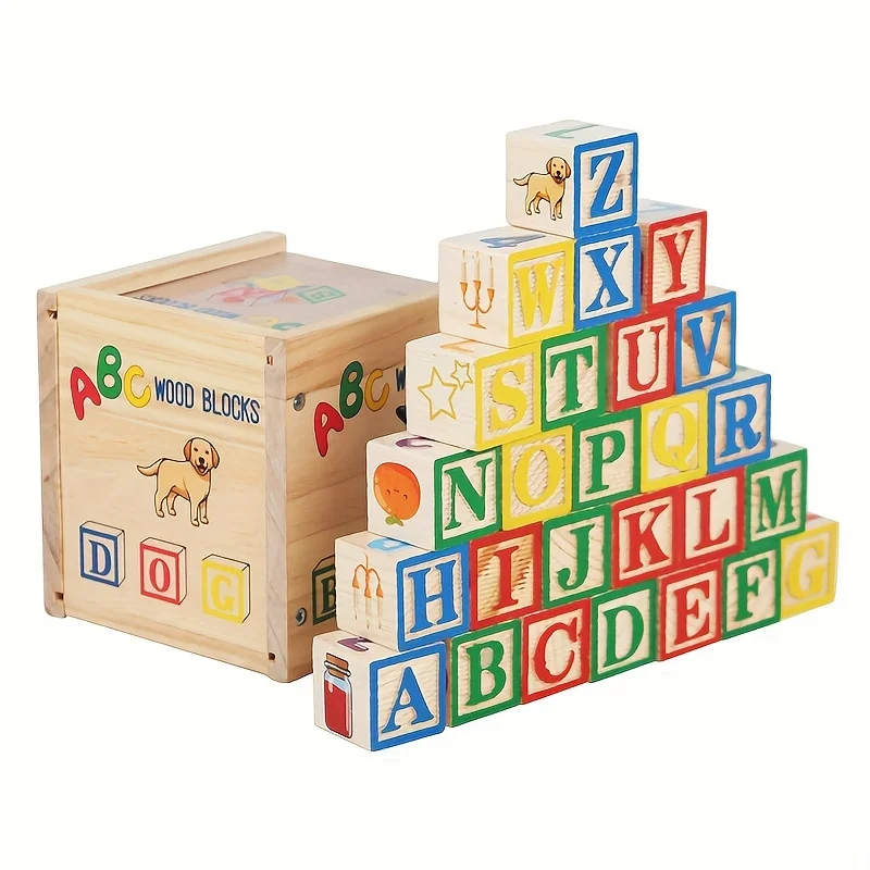 15/27/48pcs Colorful Wooden Alphabet Letter of Number Building Blocks Educational Toys for Children, Featuring Number Icons Safe