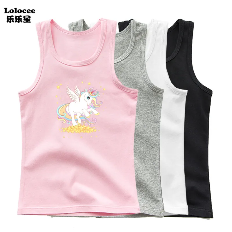 Kawaii Girls Singlet Cute Unicorn printed Girls Tank Tops Kids Sleeveless T-shirt Children Fashion Party Clothes