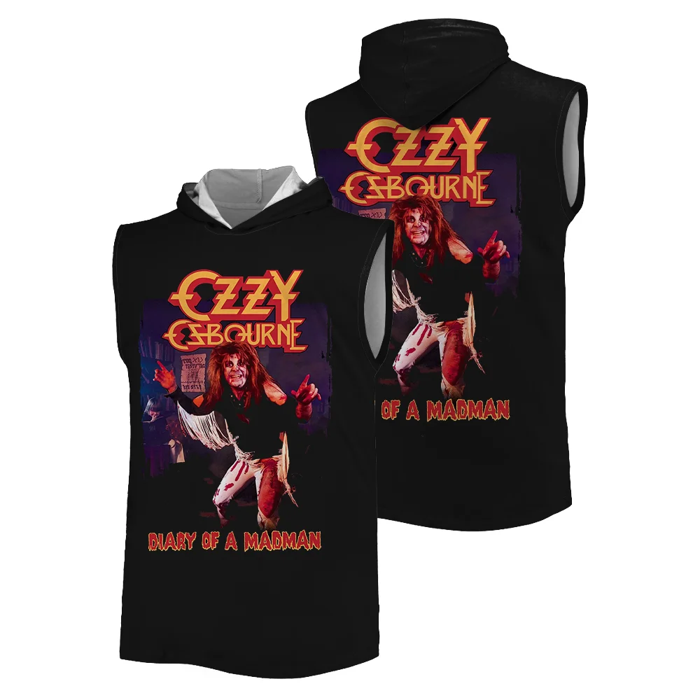 

2025 Summer 3D printed sports hooded vest Ozzy Osbourne popular rock band Hip hop Breathable quick-dry Retro men's tank tops