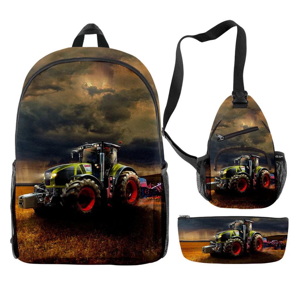 

Harajuku Novelty Cool Tractor Pattern 3D Print 3pcs/Set pupil School Bags Travel Laptop Backpack Chest Bag Pencil Case