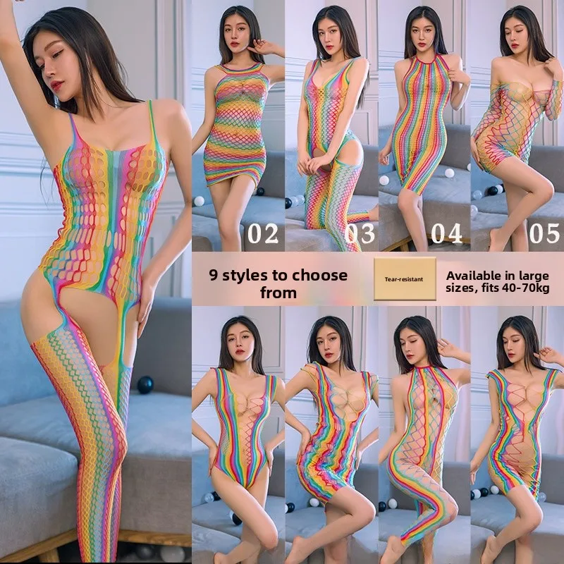 섹시한 투명 컬러풀 여성용 망사 세트 슬립웨어 스타킹 란제리 클리어 펀 매혹적인 디자인 중국산 2025년 봄