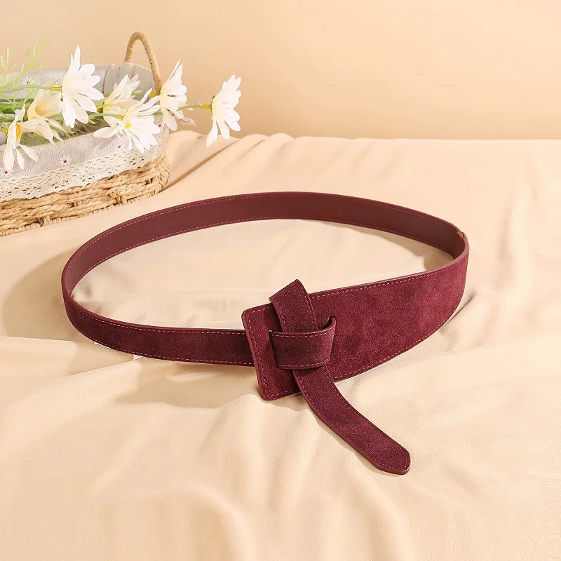 Knotted Belts for Women Belt Lady Waistband Soft Genuine Leather Suede Cowhide Waist Belt Straps Long Dress Coat Accessories