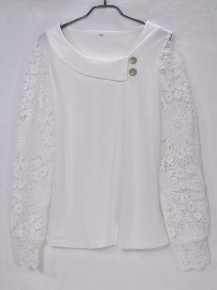 2024 Spring White Lace Shirts & Blouses Long Sleeve Top Women Buttons Casual Elegant Tops Blouse Femme Shirt For Women Blusas