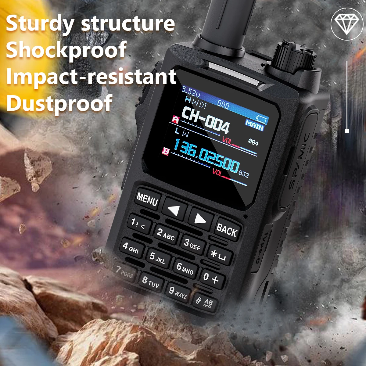 SHENGDA FT-70 무전기 5W 원키 주파수 매칭 채널 스캔 UHF/VHF 4밴드 LCD 디스플레이 대용량 배터리