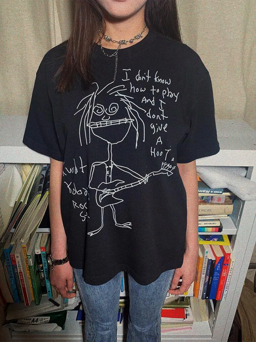Famous Rock Band Printed Funny Graphic Tees Summer Short Sleeve Loose Cotton Unisex Black Tops Crewneck Casual Aesthetic T Shirt
