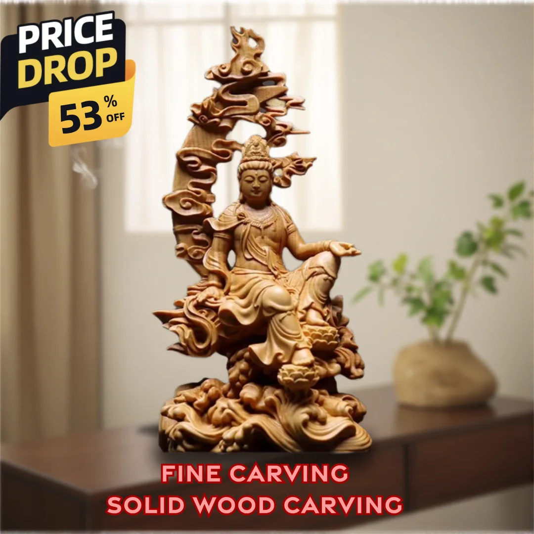 

Natural Cypress Water Moon Guanyin Statue Chinese Buddha StatuesHand-carved Home Room Office Feng Shui Figure Decoration Statue