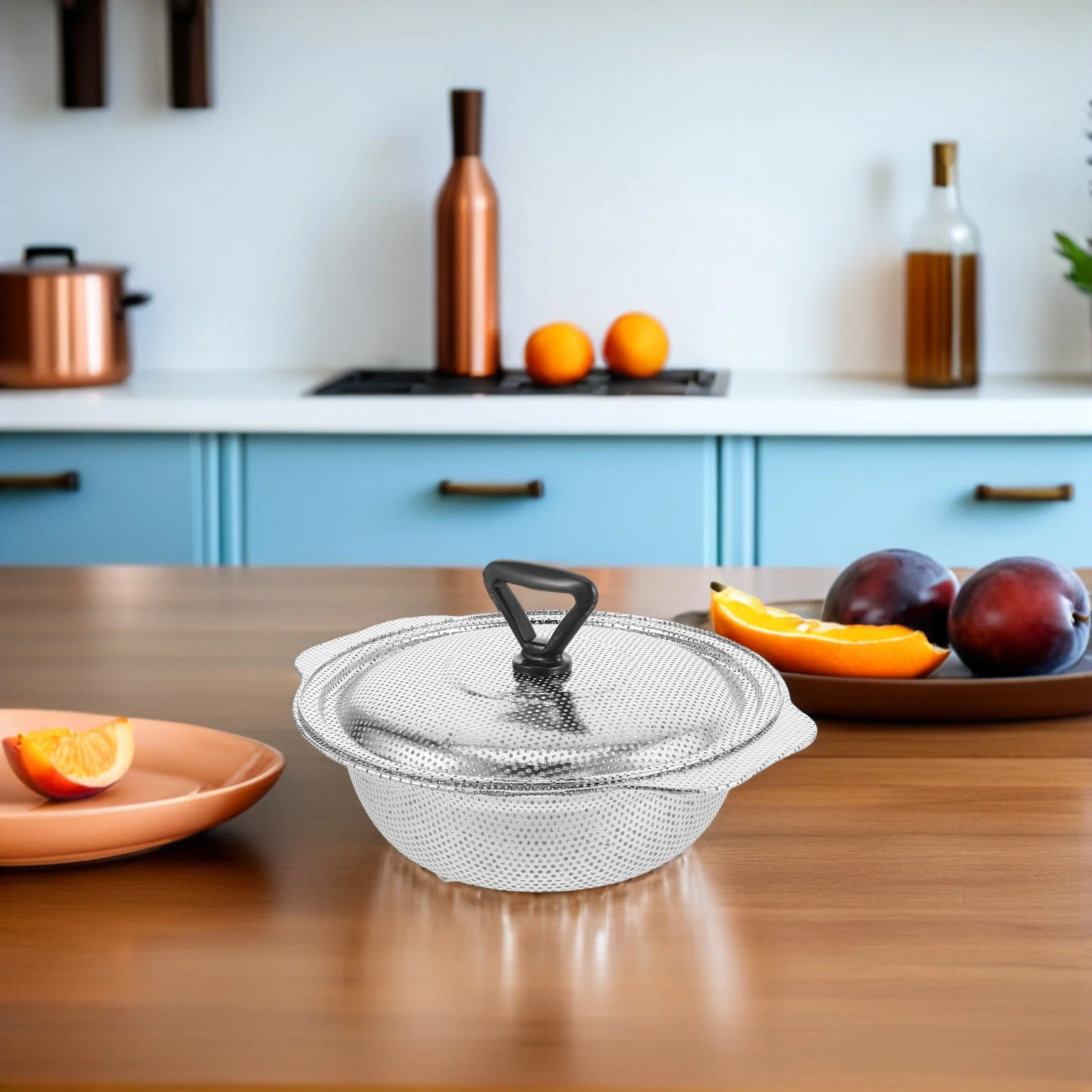 

Stainless Steel Vegetable Fruit Draining Basket Kitchen Sink Washing Basin with Lid Ultra Fine Holes Drainage for Rice