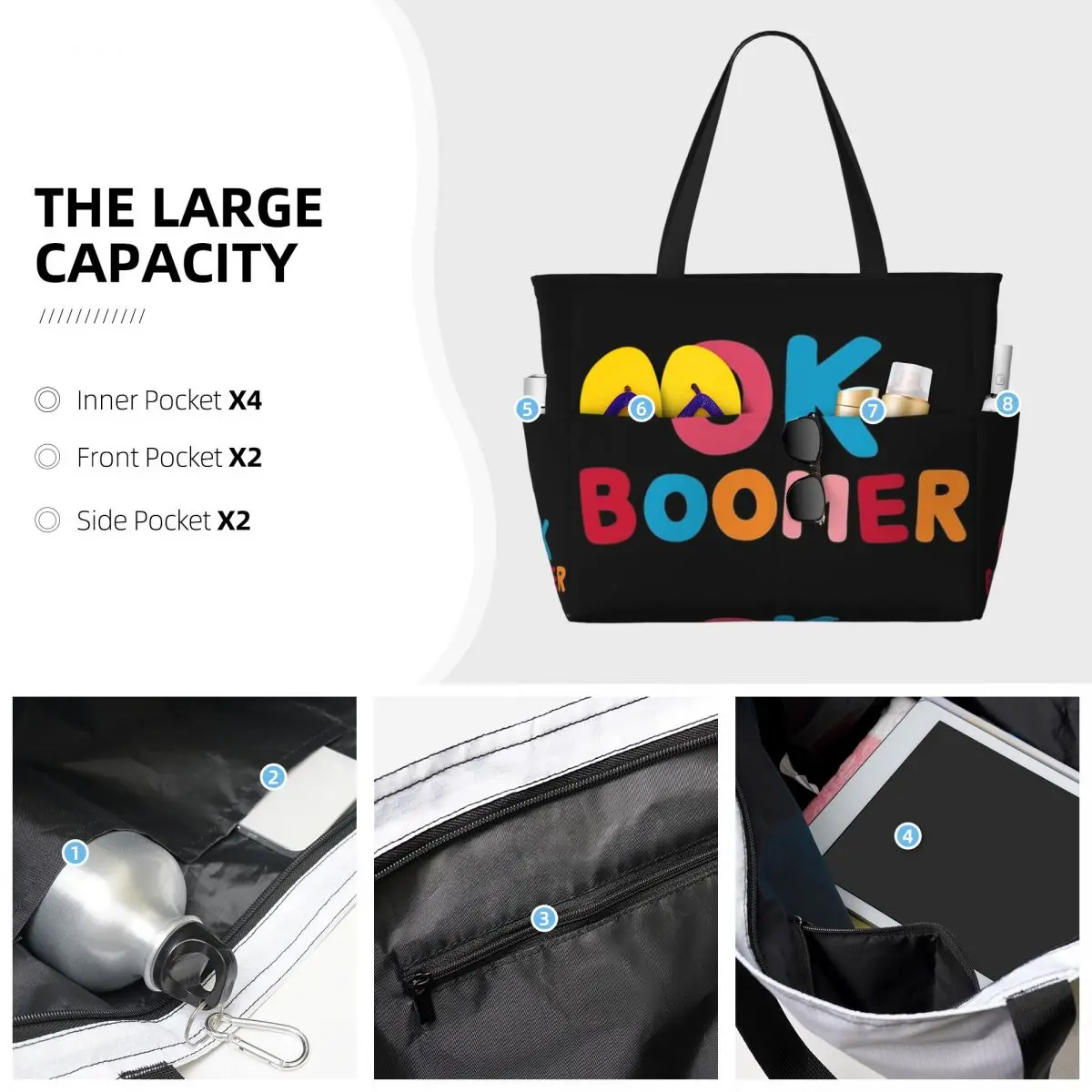 Ok Boomer Beach Travel Bag, Tote Bag Trendy Large Capacity Daily Shoulder Bag Multi-Style Pattern