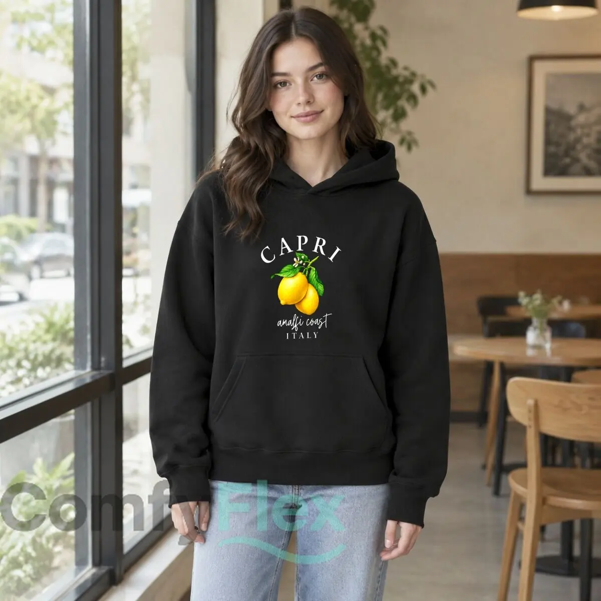 Two Lemons Green Leaves White Citrus Blossoms Botanical Illustration Autumn and winter new men's and women's hooded sweatshirts