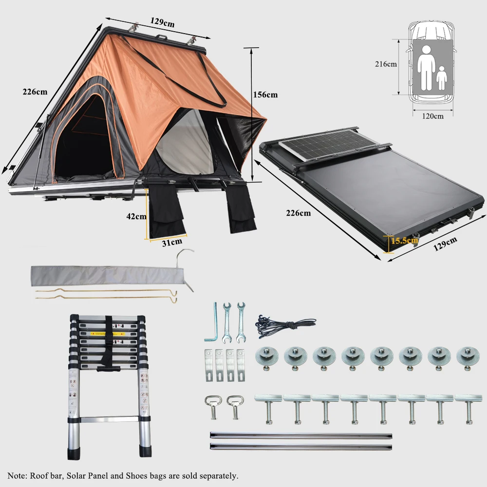 

Sunday Campers Rear Rooftop Aluminum Suv Car Tent Outdoor Goods Hard Shell Roof Top Tent With Solar Panel