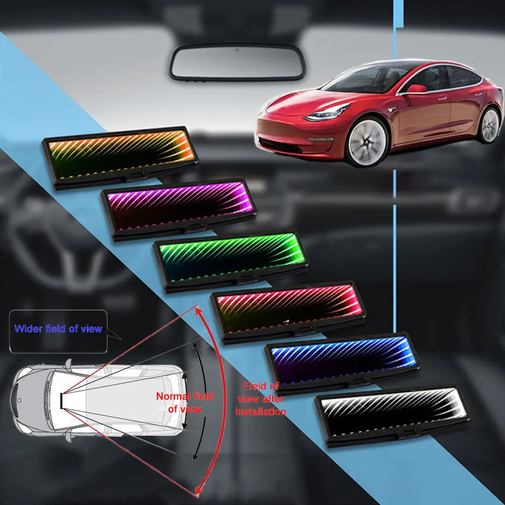 Car 3D Rearview Mirror Dimmable LED Car Makeup Mirror LED Light Automobile Interior Rear View Mirror Reflector Ambient Light - Image 2