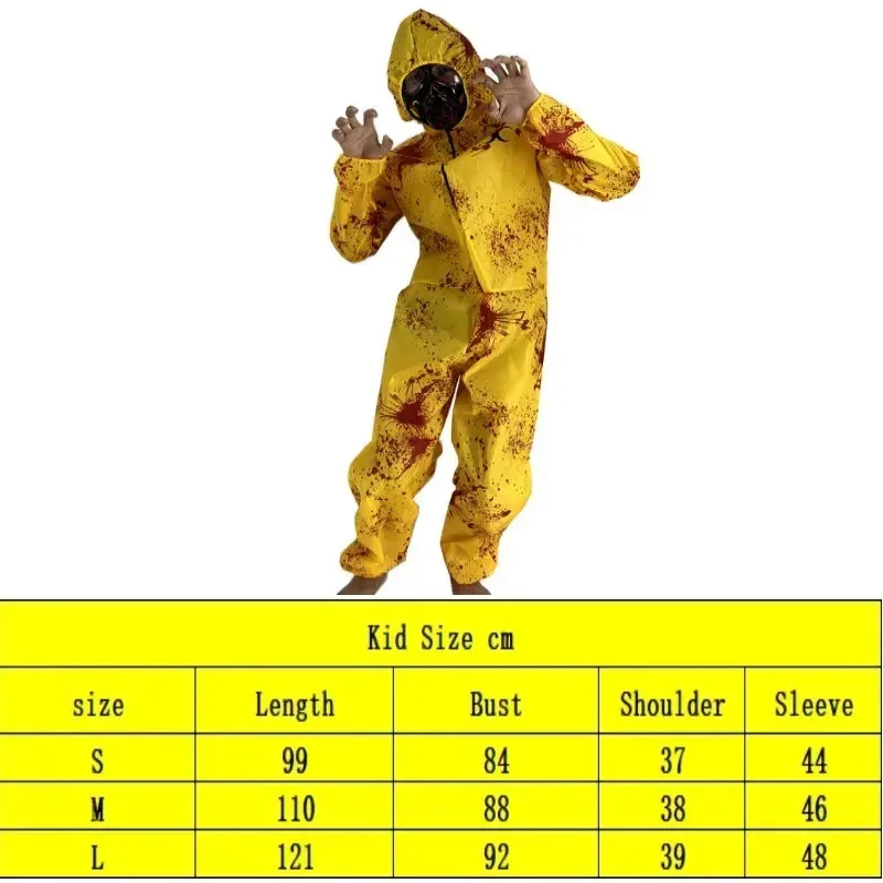 2025 yiyi جديد المشي الميت غيبوبة الرعب زي طفل هالوين الإشعاع واقية الكبار مخيف الزي الأصفر بذلة للرجال ث