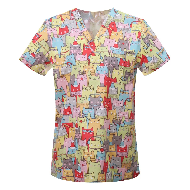 Dameskleding Cartoonkleding Unisex Scrub Top Dierenprint Scrubs Blouse Medisch Uniform Ziekenhuis Verpleegkundige Arts Werkkleding