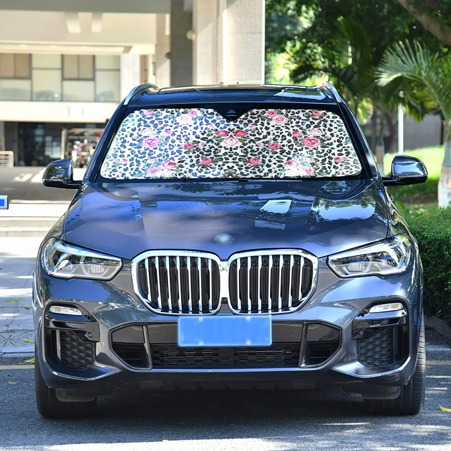 Aslsiy Rose Leopard Car Windshield Sun Shade Flowers Leaves Panthera Zebra Tiger Sunshade Reflective UV Rays Protector Keep Cool