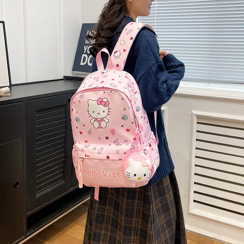 Hello Kitty Sanrio Mochila, Kuromi Cinnamoroll bonito Daypack, Cartoon Anime Schoolbag, Menina Casual Viagem Trajeto Mochila