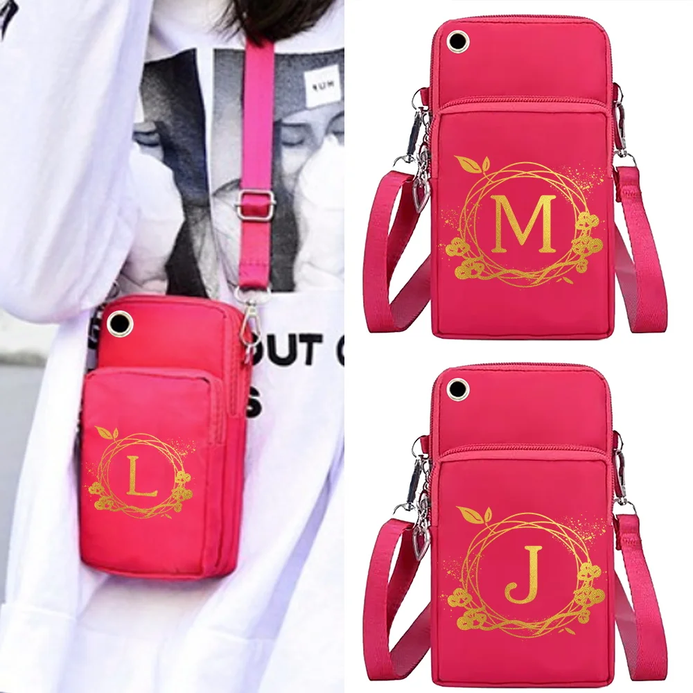Women Crossbody Bags Wrist Pack Shoulder Messenger Bag Clutch Universal Mobile Phone Bag Coin Purse Arm Bag Wallet Wreath Series