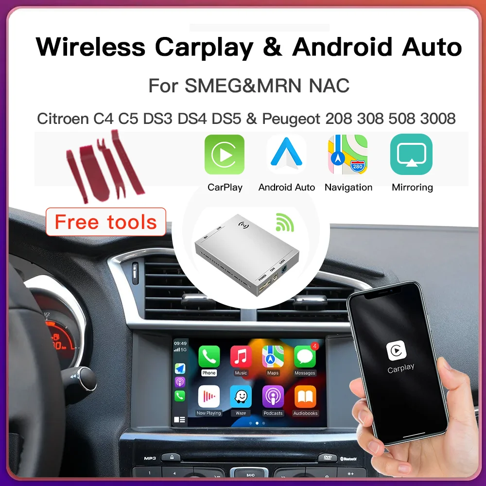 Decodificador automático inalámbrico Apple CarPlay Android para Peugeot 308 SMEG,508,C5,C4,C3 Sega.3008+ Picasso DS4 DS3 Citroen C4 cactus anno