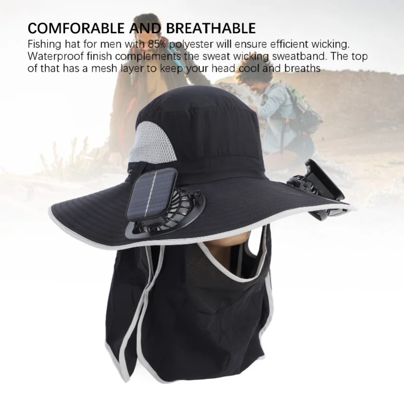Wide Brim Solar Fan Hat Outdoor Fishing Sunscreen Quick Drying Solar USB Charging