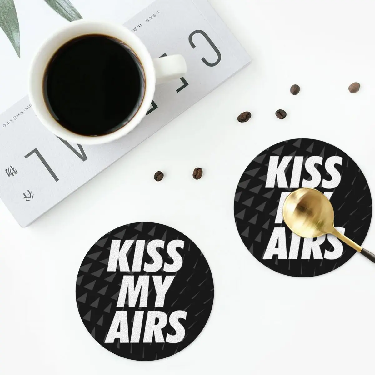 

Kiss My Airs Sneaker Head Hype Black Coasters Kitchen Placemats Non-slip Insulation Cup Coffee Mats For Decor Pads Set of 4