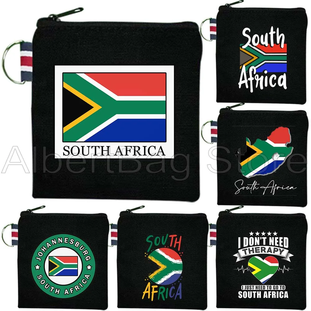 

South Africa African Flag Country Map Girl Cute Gift Canvas Bag Coin Purse Small Square Key Storage Card Bag Cotton Wallet Pouch