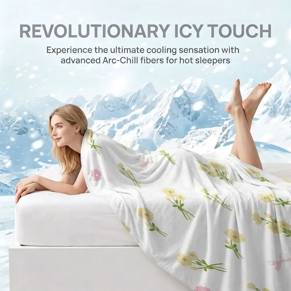 Cream Floral Bow Digital Print Cooling Blanket Q MAX 0.3 Skin Cool Summer Blanket Dorm Travel Teen Cottage Decor