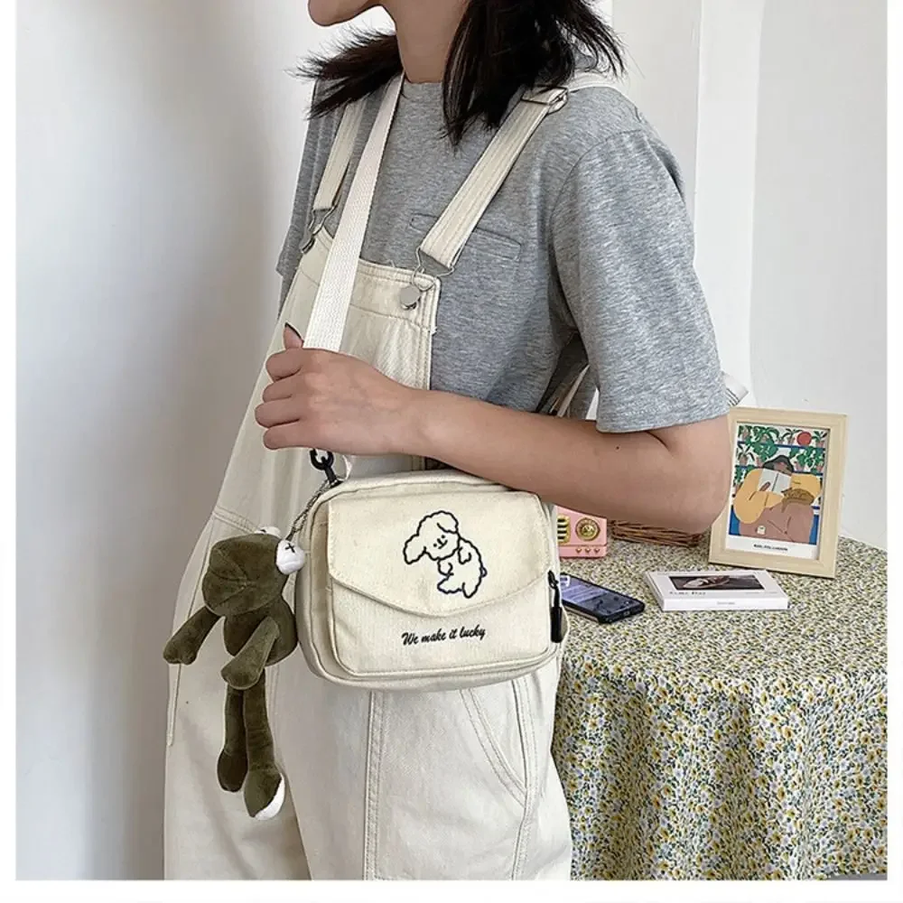 Large Capacity Shoulder Bag Cute Harajuku Style Canvas Underarm Bag Cartoon Handbag Crossbody Bag Women Girls