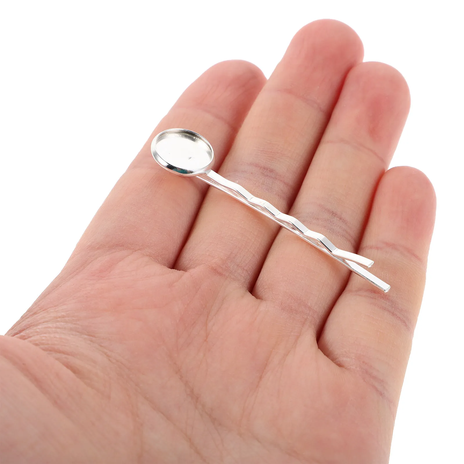 

40Pcs Blank Round Tray Hair Clips 12Mm Inner Diameter Silver-Toned Metal DIY Bobby Pins Base for Crafting Cabochon Resin Hair