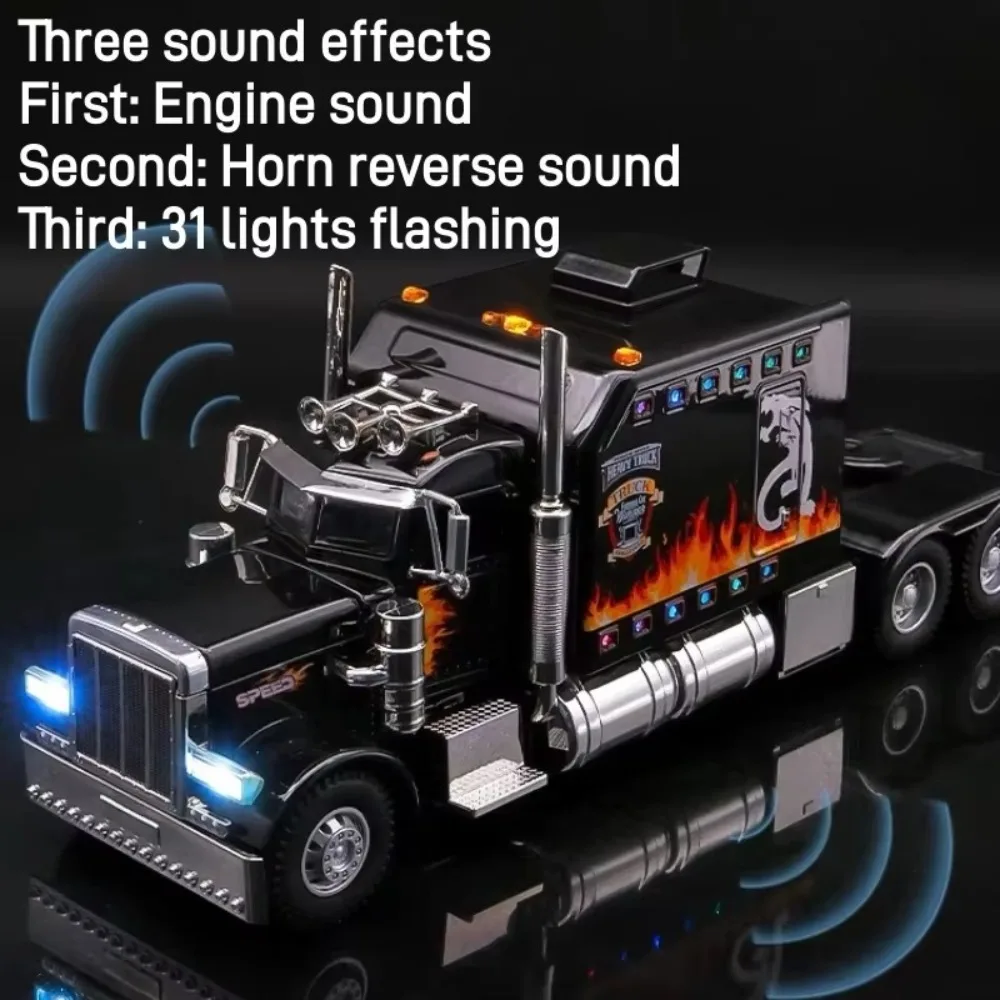 مضحك 1:24 نموذج شاحنة أمريكية الصوت والمركبات الخفيفة الهدايا حاوية شاحنة محاكاة سبيكة نموذج شاحنة ثقيلة الديكور #2