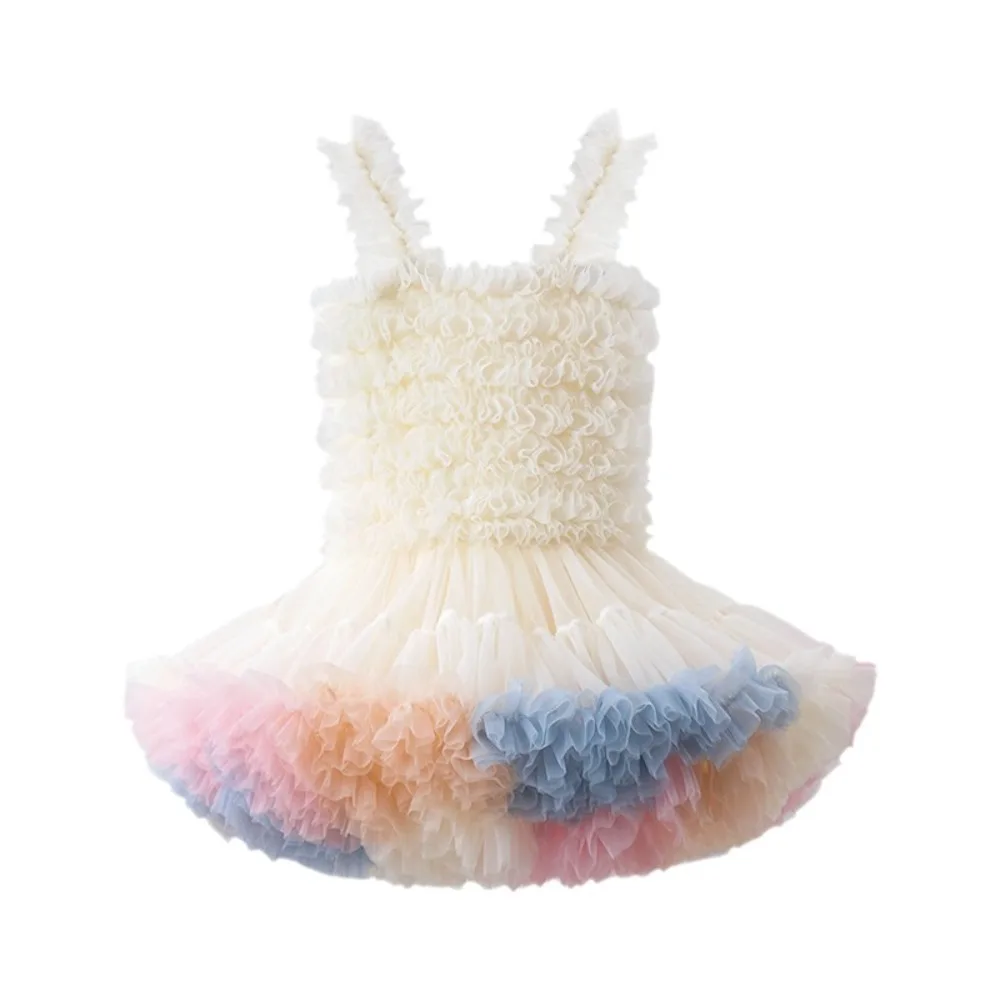 Elegant Fluffy Gauze Girl Tutu Dress Soft Ruffled Tutu Dress Breathable Cake Dress Children Clothes
