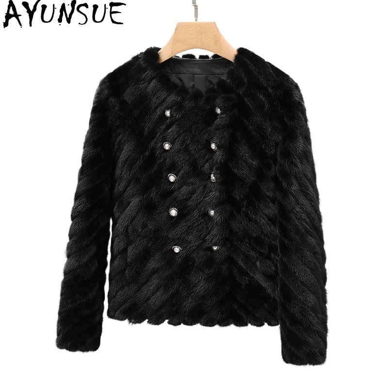 AYUNSUE Reale Cappotto di Pelliccia di Visone Vestiti Delle Donne di Lusso Cappotti di Pelliccia Reale Donna Nuovo in Capispalla Giacca Invernale Шуба Ж Salah Geslici Patchwork Visone