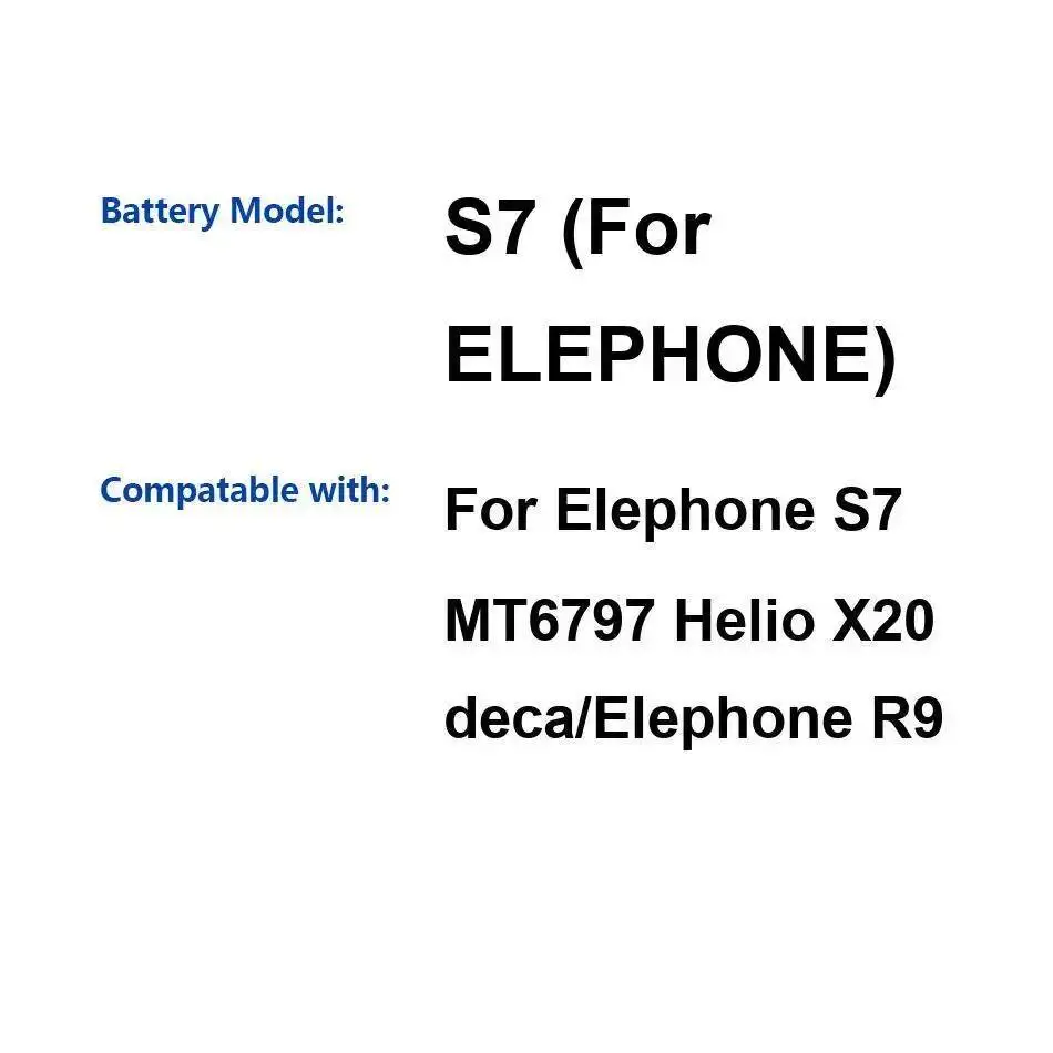 

Fast Charging For Elephone S7 MT6797 Helio X20 Deca R9 Mobile Phone Battery 3000Mah
