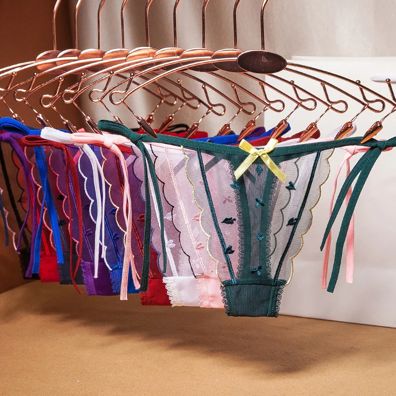 Womens Sexy Micro Thong Underpants Low Rise Spaghetti Strap Cutout Bikini Bottom T-back Underwear Tempting Panties for Nightwear