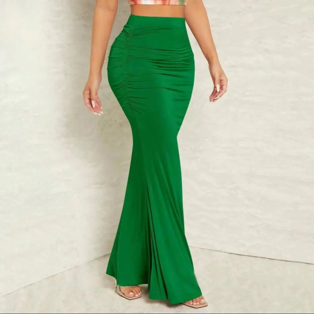 2025 Fishtail Skirt High Waist Ruched Women Skirt Solid Color Design Slimming Effect Long Skirt Commuting Streetwear