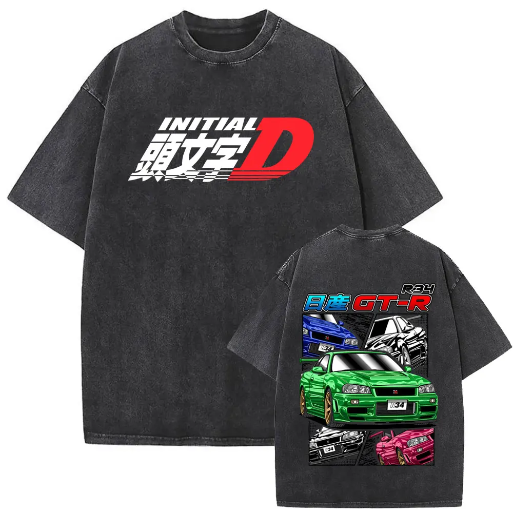 Washed Vintage Anime Initial D AE86 T-shirt Cartoon Fujiwara Takumi Graphic T-shirts Men Women Fashion Manga Oversized T Shirts