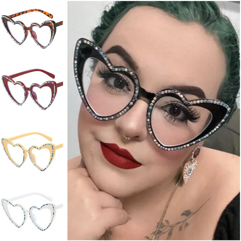 

Women Optical Glasses Fashion Retro Eyeglasses Personality Asymmetric Heart Spectacles Oversize Frame Eyewear Diamonds Google