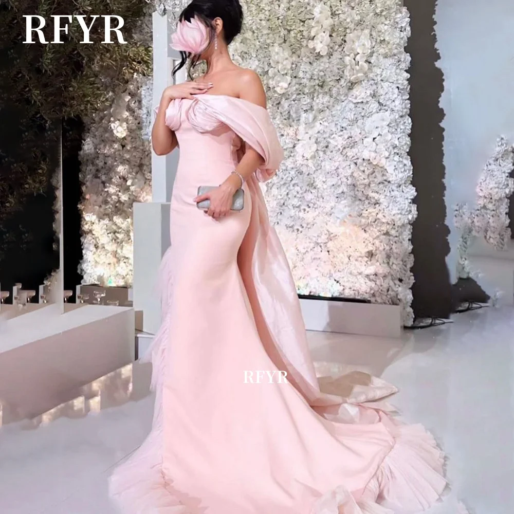 

RFYR розовое платье для выпускного вечера с открытыми плечами вечернее платье с оборками вечернее платье Русалка платье знаменитости для арабских женщин по индивидуальному заказу