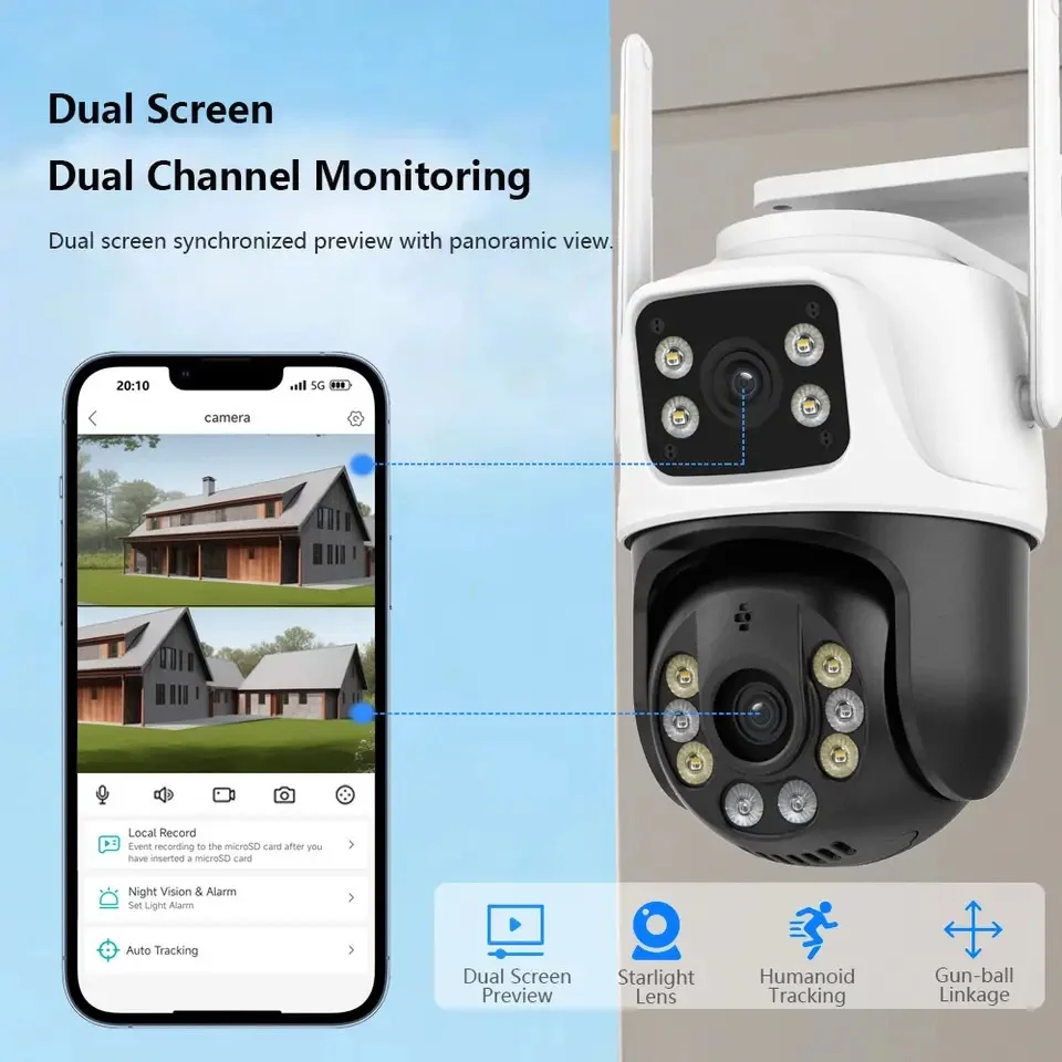 Hiseeu 8MP Wifi Survalance Camera Dual Screen & Dual Lens Color Night Vision Ai Auto Tracking Wireless Security Camera