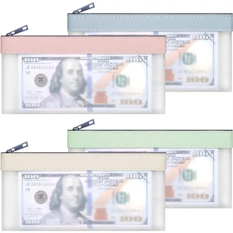 Semi‑transparent Money Pouch Zippered Money For Stationery Cash Bank Bags Clips Coins Bills Gift For Office School
