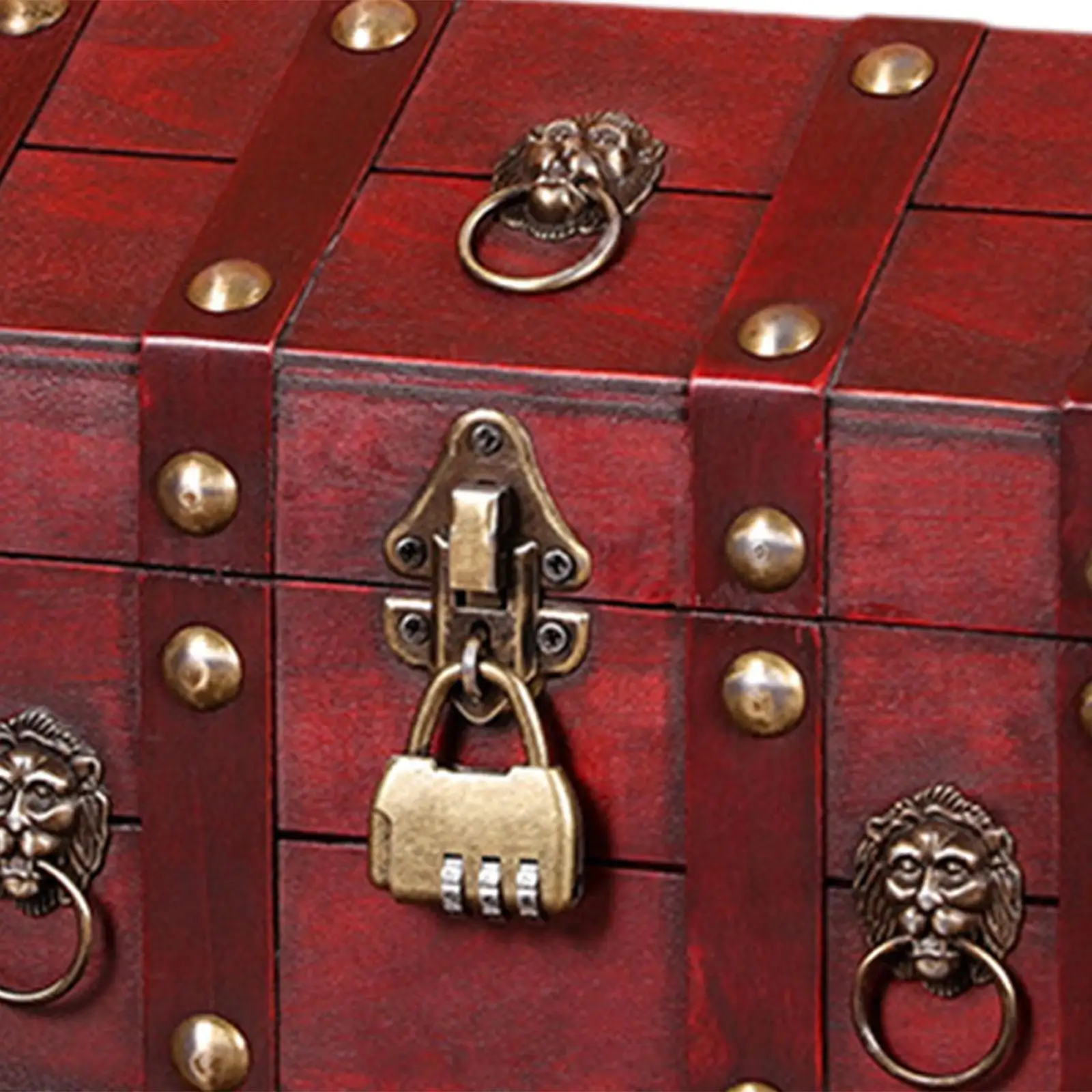Pirate Treasure Chest with Coded Lock Wood Lockable Unique Trinket Box Vintage Design Decorative Storage Box Jewelry Box
