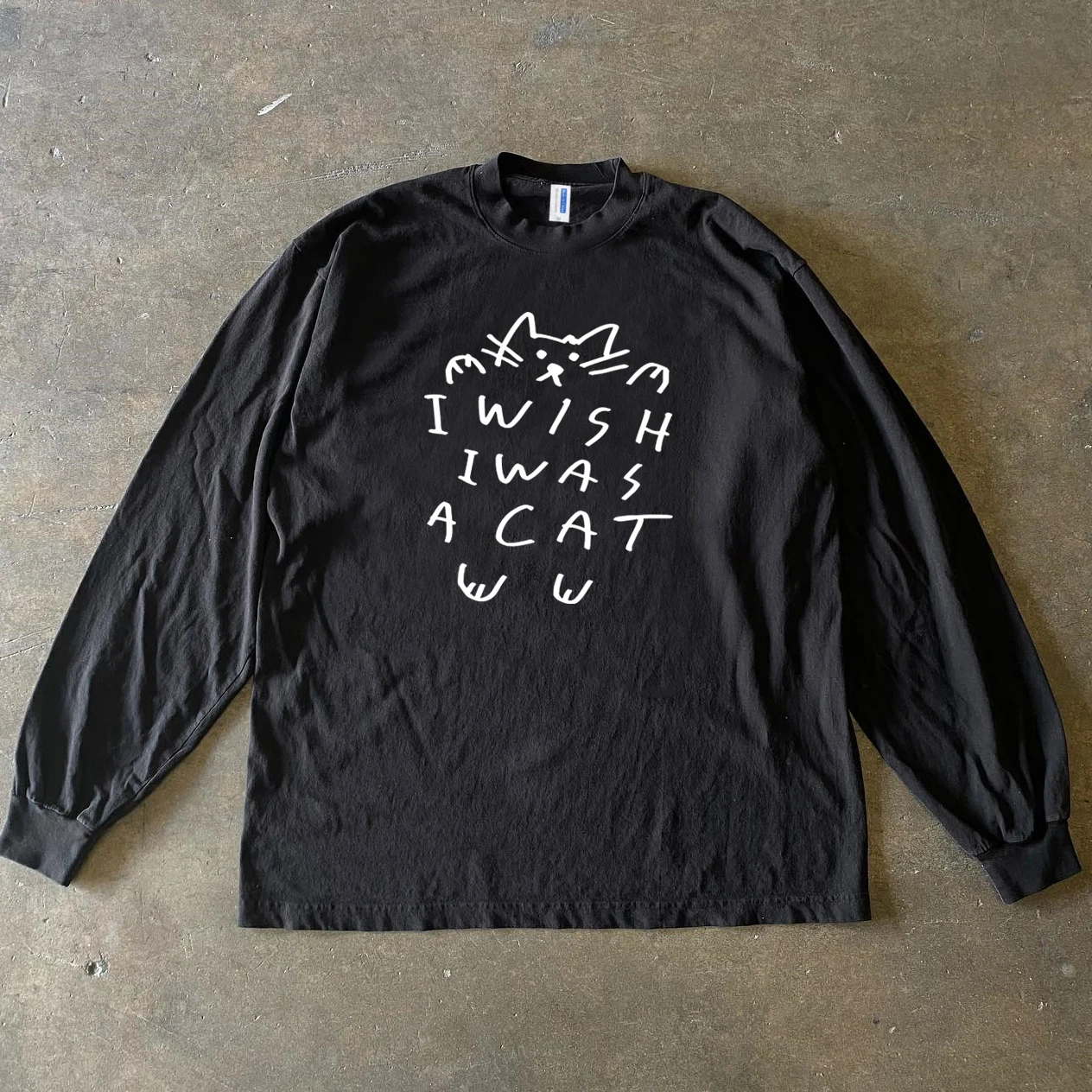 Creative  Letter Print Long Sleeve Loose Cotton T-Shirt Couple Matching Heavyweight Pure Cotton Top by Xiao Chen Story Multi