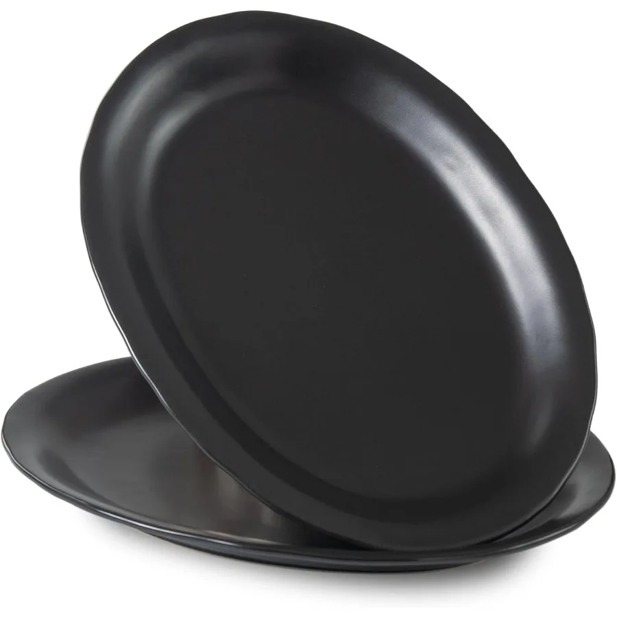

Большое овальное керамическое сервировочное блюдо 13,7 дюйма, матовые черные обеденные тарелки, набор из 2 предметов для десертных закусок, мяса, идеально подходит для развлечений