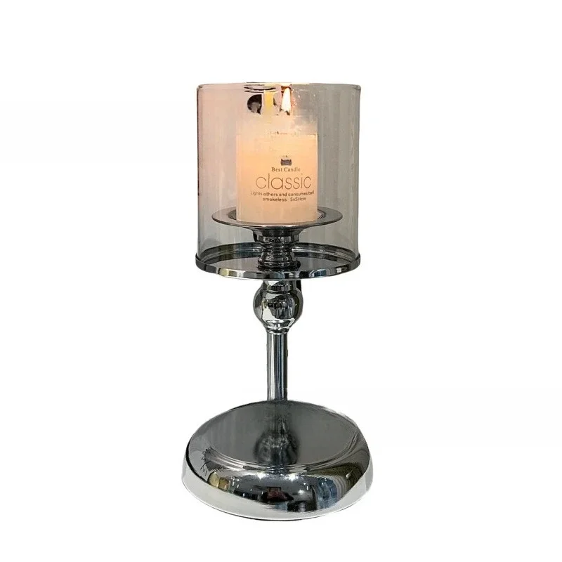 

Creative light luxury wrought iron candle holder, desktop decoration, glass cover retro candle holder