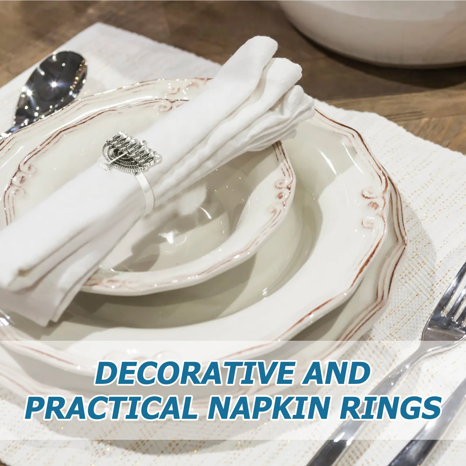 Metal Napkin Rings with Rhinestone Detail, Candlestick Design Decorative Napkin Holders for Dining Table, Wedding