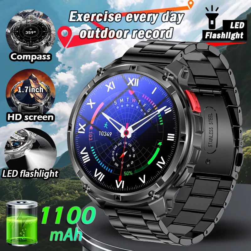 

New Model Is Suitable For Huawei 1100 Mah Large Battery Men's Sports And Fitness LED Flashlight, 3ATM Waterproof Call Smartwatch